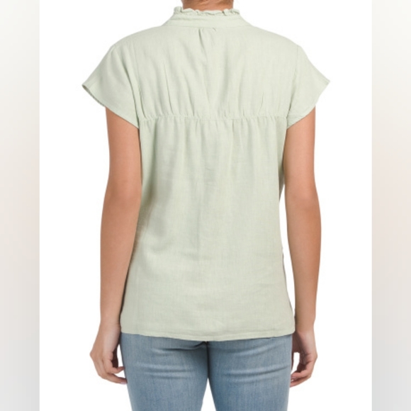 KUT From The Kloth Linen Blend Scarlett Ruffle Collar Top,Sage Green, M, NWT - Picture 3 of 9